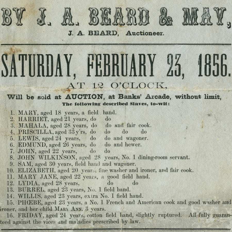 Names of Enslaved to Be Auctioned